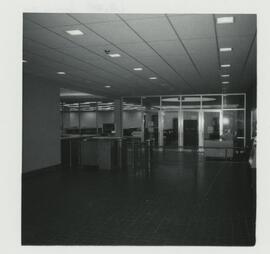 View of Library interior entrance way, 1976.