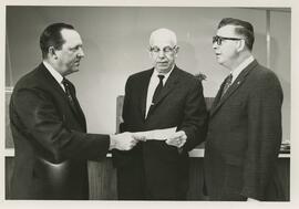 Foundation handing over check for Carillon, 1968.