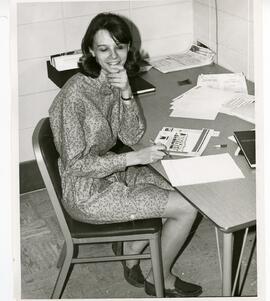 Student seated at a desk, 1968,