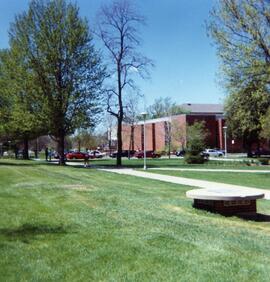 Exterior view of the library from the campus mall, 1995.