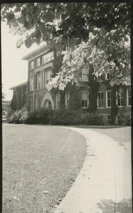 Tree lined path leading to the front entrance of South Hall, 1938.