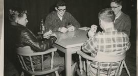 Male students playing cards, 1955.