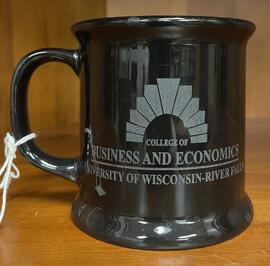 Black coffee mug, College of Business and Economics UWRF