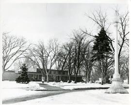 East exterior view of Hagestad Student Center in winter, no date.