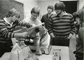 Students using meat slicer