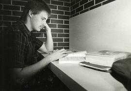 Student in a study alcove, 1987.