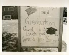 Commencement sign on campus.