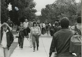 students walking across campus