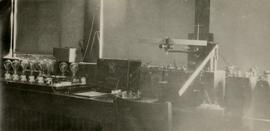 Table with lightbulbs and equipment