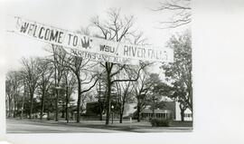 Campus banner across Cascade Avenue, 1967.