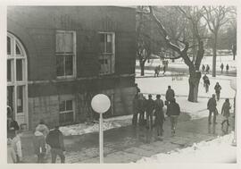 Students walking on campus.