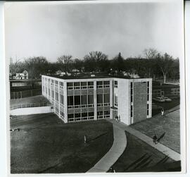 Birds eye view of the South side entrance to Hagesad Student Center, no date.