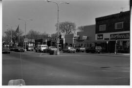 Traffic and businesses on Main Street in River Falls, 1990