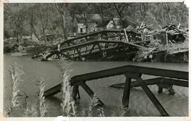 Railroad trestle damaged by the 1942 flood, Spring Valley, Wisconsin