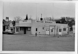 River Falls: Businesses, Melgard Monument, undated