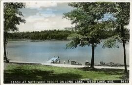 Beach at Northwood Resort on Long Lake, Webb Lake, Wisconsin.