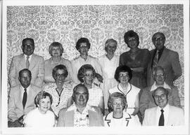 Hudson: schools, 45th reunion of the class of 1936, back row, l to r, Willis Cramer, Laura Jensen, Betty Jane Gilbertson, Dorothy Larson, Elizabeth Abel, Raymond Cleveland; middle row, Jack Zahler, Ione Jenning, Mary Lou Askov, Thelma Spielman, Carl Hjelseth; front row, Vern Dahl, Donald Guith, Clark Johnson, Willis Miller, 1981