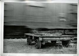 Prescott: railroads and depots, old handcar & passing train, undated