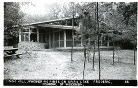 Dining hall at Whispering Pines resort on Spirit Lake, Frederic, Wisconsin