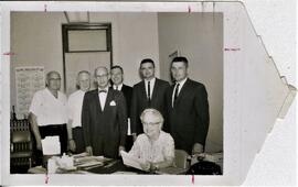 St. Croix County: government, elections, 6 GOP candidates filing for office, Lola Turnquist (county clerk), L to R; Dahlin, Hope, Schueller, Kosa, Gilbert E. Yokester (sheriff), Robert Boche, 14 July 1964