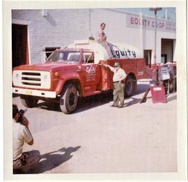 River Falls: Businesses, co-ops equity/co-op CENEX, on truck: Claude Pace, Emil Amundson, undated