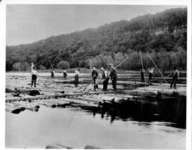 Rafting the logs on the St. Croix River, undated