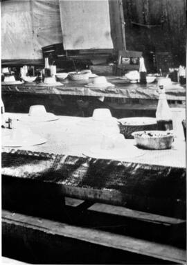 Logging camp dining room, undated, circa 1880