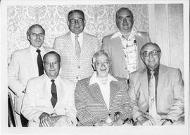 Hudson: schools, Hudson High School, 45th class reunion HHS '39, front row, l to r, Jack Zahler, Carl Hjelesth, Raymond Cleveland; back row, Willis Miller, Willis Cramer, Ronald Guith, 1981