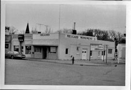 River Falls: Businesses, Melgard Monument, undated