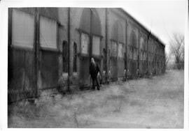 Hudson: railroads, George Joyce standing by N. Hudson shops, undated