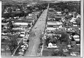 Aerial view over Main Street in River Falls, 1954