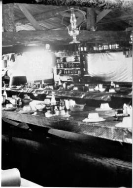 Logging camp dining room, undated, circa 1880