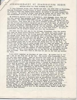 Anna Kathrina Bezler Dicke. Autobiography, 1924.