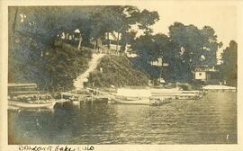 [Balsam Lake, Wisconsin, shoreline with docks and boats]